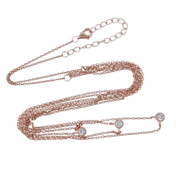 Rose Gold Plated Cubic Zirconia Layered Necklace | Sterling Silver 925 16”-18” - Picture 2 of 8